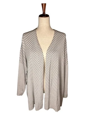 Cárdigan Eileen Fisher Mujer XL Blanco Negro Seda Algodón Frente Abierto Suave Clásico Foto 1 de 4
