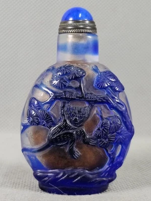 Chinese Monkey Squirrel Grape Carved Peking Overlay Glass Snuff Bottle - Image 1 of 4