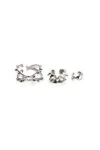 YParis Womens Silver Tone Spiked Criss Cross Band Earrings Ear Cuffs Lot 3 - Picture 1 of 10