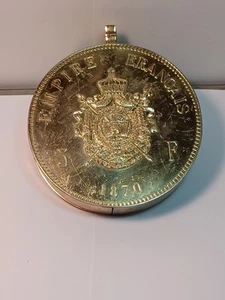 Giant Empire Coin Lighter 1870 5 Franc Gold Design 5 1/2" Across JGDS - Picture 1 of 5