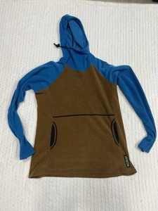Melanzana Damen Gr. Small Micro Grid Hoodie braun/blau kleines Loch hinten Schulter - Bild 1 von 7