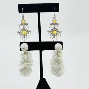 Ohrhänger 2 Stück weiße Blume Tropfen und gelbe Kristall Kronleuchter - Bild 1 von 6