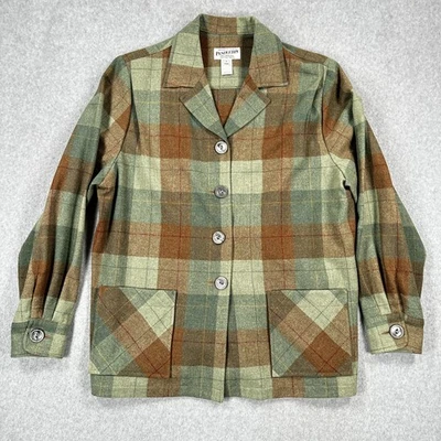 Franela Pendleton Vintage Mujer Grande A Cuadros Lana Botón Frontal Hecho en EE. UU. Foto 1 de 4