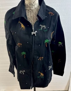 The Quaker Factory Embroidered Zebras Giraffes Monkeys Animals Jacket L Bcl7 - Picture 1 of 5