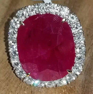 11.80 Ct Cushion Ruby Diamond Anniversary Ring in 14K White Gold Size 7 - Image 1 of 4