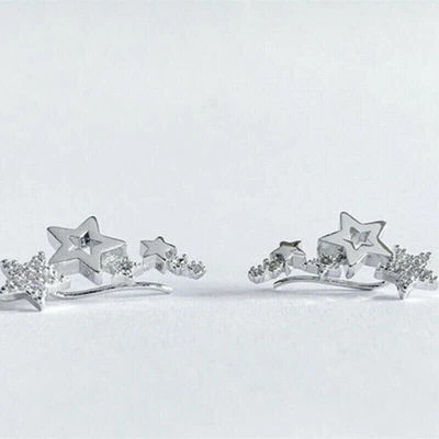 Pendientes Zafiro Blanco Un Par/Juego Tachuelas Mujer Elegante Estrella Plata 925 Joyería Foto 1 de 4