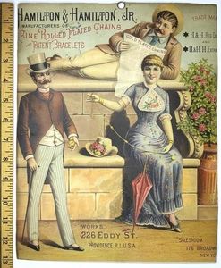 RAR Werbeschild - Hamilton gerollt vergoldet Kette Schmuck Armbänder um 1880 - Bild 1 von 4