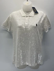 Ralph Lauren Polo White Sequined Mesh Polo Shirt NWT Size M MSRP $268 - Picture 1 of 10