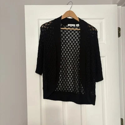 Cárdigan Liz Claiborne Mujer L Negro Frente Abierto Suéter Crochet Tejido Bolero Foto 1 de 4