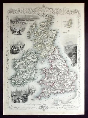 MAPA ANTIGUO DE LAS ISLAS BRITÁNICAS, original, RAPKIN, TALLIS, 1851 Foto 1 de 4