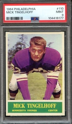 1964 Philadelphia #110 Mick Tingelhoff RC PSA 9 HOF Minnesota Vikings 8177 - Image 1 of 2