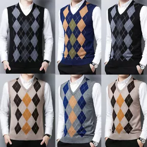 Men Sweater Vest Golf Knitted Tank Top V-Neck Sleeveless Pullover Casual D - Picture 1 of 13