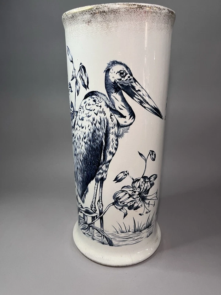 Maddocks Lamberton Works Royal Porcelain Umbrella Cane Stand Blue Stork Antique - Image 1 of 4