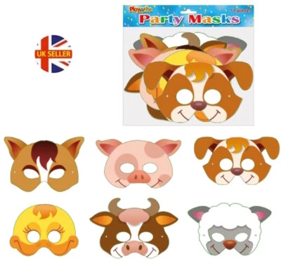 PLAYWRITE FARM ANIMALS DRESS UP CARD MASKS - KIDS FANCY DRESS PARTY BAG FILLERS FACE MASK