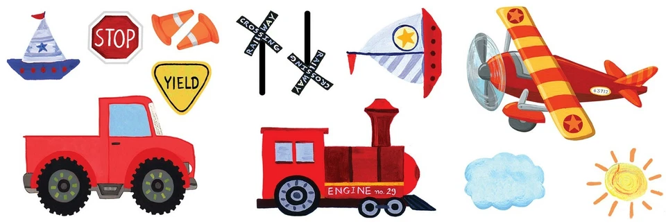 Assorted Cutouts Birthday Party Decor Supply On the Go Airplane Train Truck Boat - Image 1 of 2
