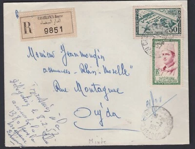 1957 Morocco / Maroc Casablanca Registered Mail Postal Cover  - Image 1 of 2