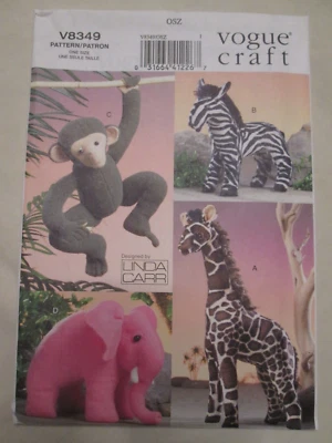 Vogue 8349 Stuffed Animal Pattern Monkey Zebra Giraffe Elephant Plush Toy UC FF - Image 1 of 2
