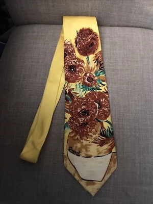 Corbata para el cuello Reflets D’Art francesa 100 % seda para hombre - Girasoles en florero Van Gogh’s Foto 1 de 4