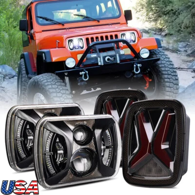 130W 7x6" Led Square Headlights Led Tail Lights Stop Lamps for Jeep Wrangler YJ - Image 1 of 4