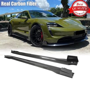 Für Porsche Taycan 2020-2024 Echt Kohlefaser Seitenschweller Verlängerung Lippen Spoiler - Bild 1 von 15