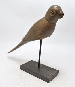Vintage Wooden Parrot Bird Figurine on Stand Original Old Hand Carved - Picture 1 of 7