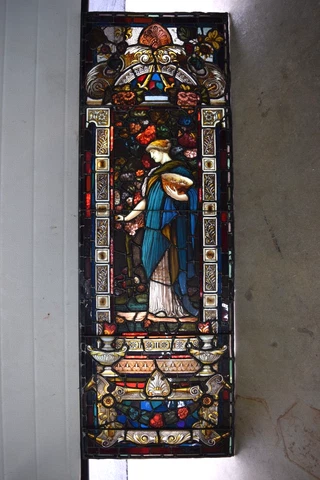 Beautiful Older English Stained Glass Window, 20" x 60 1/2" (R15) chalice co Cover