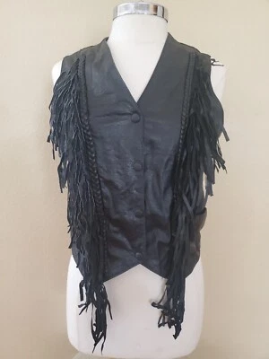 USA Extreme-Biker Womens Black Fringe Motorcycle Biker Vest - Medium - Image 1 of 4