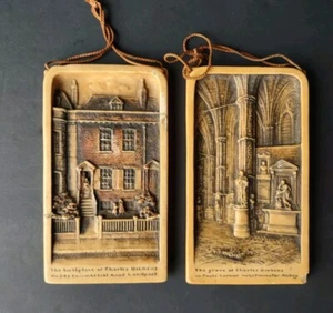 OSBORNE IVOREX Pair of Charles Dickens Plaques- Birthplace & Grave *READ* - Picture 1 of 12