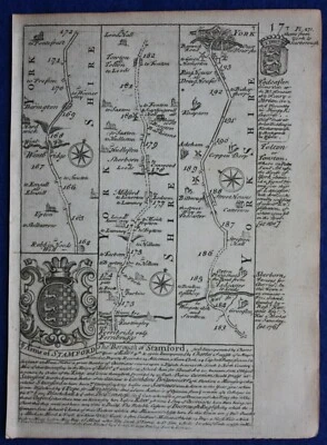 FERRYBRIDGE, YORK, NORTHALLERTON, mapa de ruta antiguo original, Owen & Bowen, 1759 Foto 1 de 2