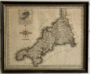 Antique Map of Cornwall Framed and Glazed JOHN CAREY 1787 Hand Coloured - Picture 1 of 9