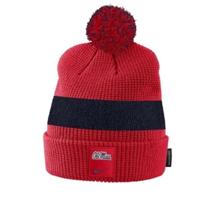 Nike Ole Miss Rebels Men’s Cuffed Side Line Knit Pom Beanie Hat New red - Picture 1 of 7