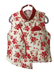 Kids Asian Oriental Red Gold Vest Chest 24" Satin Brocade Boy Girl Unisex - Picture 1 of 5