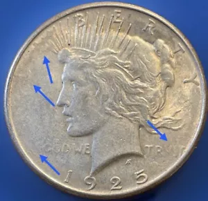 1925 Peace Dollar Mint Error. NICE Struck Through Grease Obverse. PD-002 - Picture 1 of 3