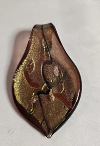 Vintage Blown Glass Pendant- Abstract Drop, Shimmery, Gold/blue/green  - Bild 1 von 2