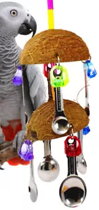 1500 DUO COCO SPOON BIRD TOY parrot cage toys cages african grey cockatoo macaw - Picture 1 of 7