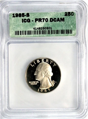 1985-S Washington Quarter ICG PR 70 DCAM Cover