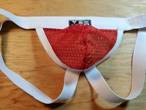 Red Mesh Jock Low Rise Jockstrap White Waistband See-Thru Modern Style Pouch - Picture 1 of 5