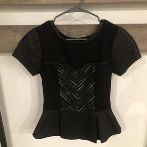 Anthropologie Yoana Baraschi Black Peplum Metallic Wool Blouse Top XS/S - Picture 1 of 14