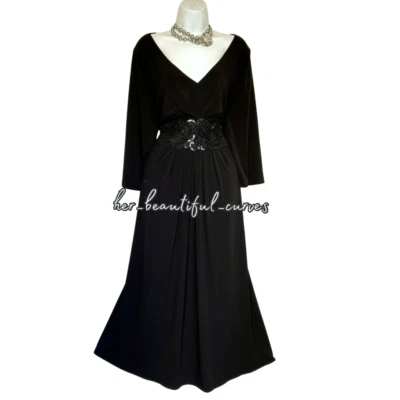 JOANNA HOPE BLACK EMPIRE LINE EMBROIDERED EVENING OCCASION PARTY DRESS SIZE 22 - Image 1 of 4