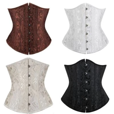 Black White Brown Jacquard Underbust Corset 26 Steel Bones Waist Shaper - Image 1 of 4