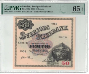 Sweden 50 Kronor 1958 Pick# 44d PMG: 65 EPQ GEM UNC. #PL2687 - Picture 1 of 2