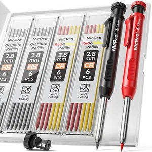 Nicpro Carpenter Pencil with Sharpener Mechanical Pencils Set 26 Refills Deep - Picture 1 of 9