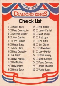 1984 Donruss Baseball #NNOa - Diamond Kings Checklist: 1-26 DK, CL, ERR 84-538 - Picture 1 of 2