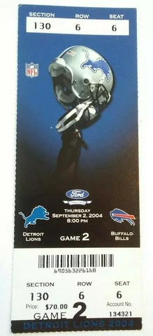 2004 Buffalo Bills Detroit Lions Football Ticket Stub Cover