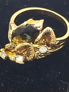 Gold Tone Oval Cut Amber Cocktail Fashion Ring~Size 8.5 - Picture 1 of 4