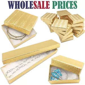 BULK Cardboard Kraft Paper JEWELRY GIFT BOXES Cotton Filled GOLD - for Shipping - Picture 1 of 17