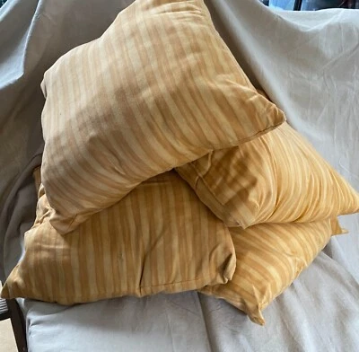 FOUR BIG FAT POLY STUFFED PILLOWS - GOLD YELLOW STRIPE COTTON - Image 1 of 4