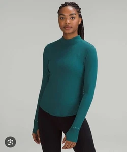 Lululemon Rulu Running Long Sleeve Mock Neck Thumbhole Shirt Green Size 6 - Picture 1 of 6