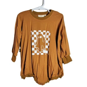 Little Joy Co. Terry Bamboo Ghost Bubble Romper 18-24m Oversized Brown Halloween - Picture 1 of 5
