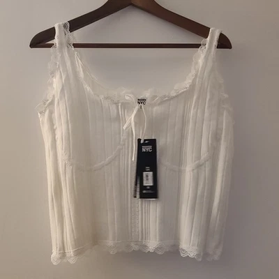 Madden NYC Women's Knit Ivory Crop Sweater Top Lace Sleeve Size XXL New Nwt  - Image 1 of 4